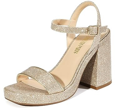 DREAM PAIRS Heels for Women Block Chunky Platform High Heels Open Toe Fashion Wedding Party Evening Prom Dance Ankle Strap Dress Pump Sandals Shoes,Size 9,Gold-Glitter