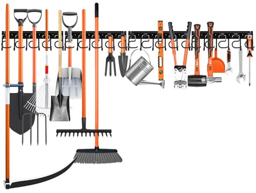 ELEAD 68'' All Metal Adjustable Garden Tool Organizer: Garage Tool Organizer Wall Mount with Black Hooks, Garage Organizers and Storage, Tool Hangers for Shed