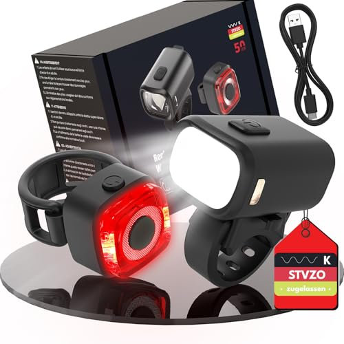 FORTRY Fahrradlicht Set Mit Bremsblinkfunktion, StVZO Zugelassen Fahrradlampe，Radlicht LED Fahrradbeleuchtung，IPX5 Wasserdicht Fahrradlichter Vorne und Rücklicht, Licht Fahrrad USB Typ C