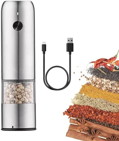 Automatisk pepparkvarn - Elektrisk pepparkvarn set, USB-uppladdningsbar pepparkvarn | Automatisk USB-uppladdningsbar salt- och pepparkvarn med dammskydd, vaxslipning