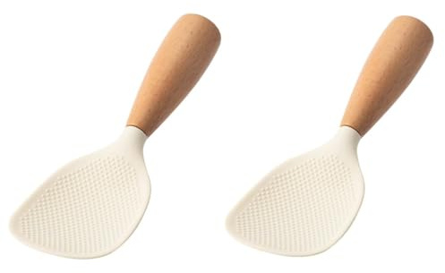 2Pcs Standing Silicone Rice Spoon Paddle, Rice and Potato Servers,Household Rice Shovel Heat Resistant Anti-scalding Rice Scooper, Serving Spoons (Cream White)