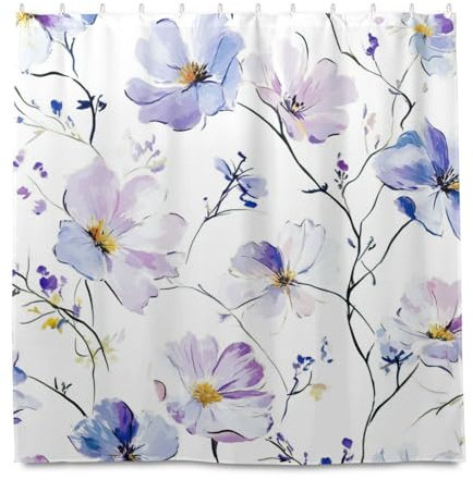 miaozhen Tenda da doccia resistente all'acqua, 182 x 182 cm, moderna, con gancio, motivo fiori impressionisti, in poliestere, lavabile, per vasca da bagno, doccia, cortina para ba?o a prueba