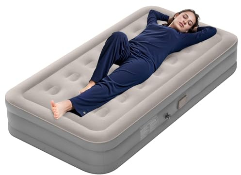 Warmiehomy Single Air Bed with Built-in Electric Pump, Elevated Air Mattress Guest Bed&Inflatable Mattress, Deflation Blow Up Bed with Free Pillow for Indoor&Outdoor, Camping, 190x100x40cm (Grey)