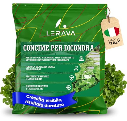 LERAVA Concime per dicondra (2,7 kg) - granulare a lenta cessione - prato verde fitto e denso - fertilizzante primavera estate per tappeto erboso