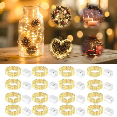 Sprifityy Petite Guirlande Lumineuse LED, 2m 20 LED Mini Guirlande, 3 Modes Pile Fairy Lights, Guirlandes Lumineuses, pour Fête, Mariage, Noël, Chambre, Décoration Lumineuse (Blanc Chaud) (18)