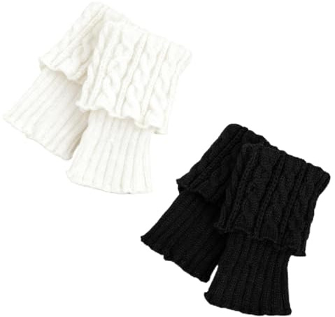 FangBoJie 2 Paare Stulpen Damen Winter Beinwärmer, Leg Warmersm, Weiche Strickstulpen, Stricken Häkelarbeit Kurze Pulswärmer Mädchen Stiefel Boot Abdeckung für Winterwärmer(Schwarz,Weiß)