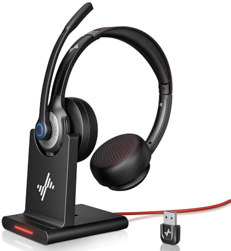 Bluetooth Wireless Headset with Mic for Work, Bluetooth 5.2, Advanced Noise Reduction Microphone, Clear Calls - Comfortable On-Ear Headphones, Applicable to PC, Laptop, Phone, Android, Zoom, Office