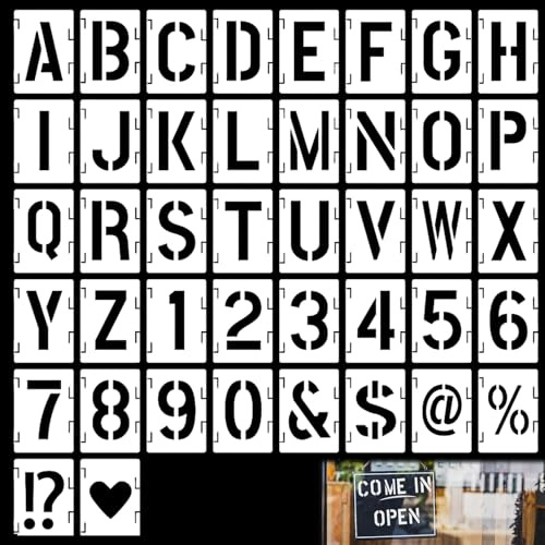 Juego de plantillas de letras y números de 4 pulgadas, 42 unidades, reutilizables, para pintar sobre madera, pared, tela, piedra, letrero