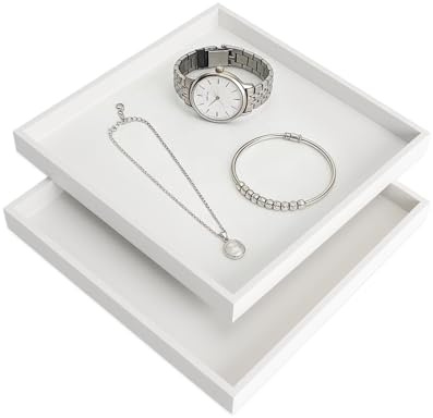XRVRILE 2 pezzi vassoio decorativo in legno, vassoio portaoggetti quadrato piccolo 20×20 cm per bagno soggiorno gioielli cosmetici organizer (bianco)