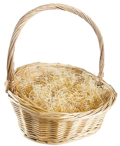 Kobolo Geschenkkorb aus Weide mit Holzwolle - 34x28x36 cm - beige - dekorativer Präsentkorb zum Selbstbefüllen - geflochtener Henkelkorb für Weihnachten, Ostern, Geburtstag, Wein & Firmenpräsente