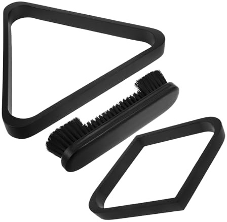 FUNOMOCYA Ensemble Billard 3 Pièces en Bois Massif Comprendant Triangle de Billard Support Triangulaire pour Boules et Brosse 9 Pouces Accessoires pour Loisirs et Compétitions à Domicile