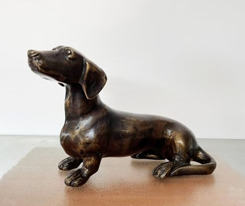 STEINFIGURENWELT GIEBEN Bronzefigur Dackel 12x20cm Dekoration aus Bronze Skulptur Tier Figur Deko Geschenk Bronzestatue Kurzhaardackel Wetterfest
