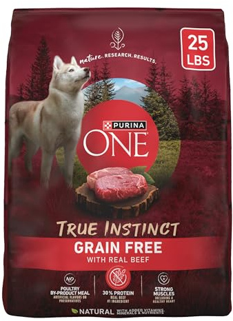 Purina ONE Grain Free Natural High Protein Dry Dog Food Formula True Instinct with Real Beef with Added Vitamins, Minerals and Nutrients - 25 lb. Bag