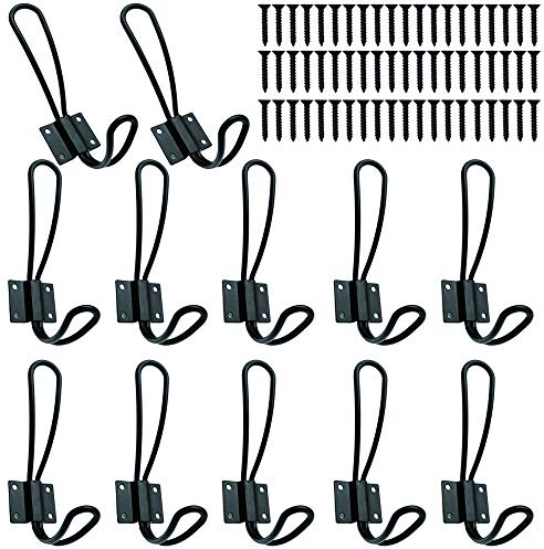 Hajoyful Lot de 12 crochets d'entrée rustiques avec vis métalliques incluses, crochets muraux rustiques décoratifs noirs, double organiseur vintage