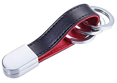Troika Schlüsselanhänger mit abgerundetem Twist-Verschluss, Lederschlaufe, 3 Schlüsselringe, Kunstleder, Leder, Metall, rot/schwarz