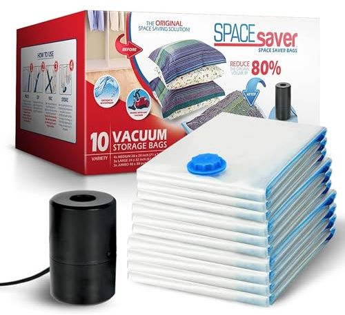 10 Pack Variety Vacuum Storage Bags for Comforters, Blankets & Clothes – Vacuum Sealed Compression Bags with Electric Pump – Space Saver Storage Bags for Bedding, Travel & Organization (4M, 3L, 3XL)