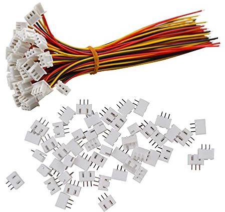 YIXISI 50 Pairs Mini Micro JST-XH 2.54mm 3-Pin Connector Plug with Wires Cables 15cm