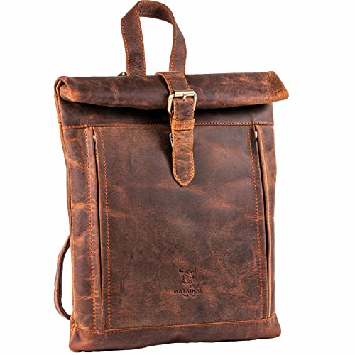 MATADOR kleiner Rucksack Damen Leder 'MAASTRICHT', eleganter Tagesrucksack Tagesrucksäcke, Damen-Rucksackhandtaschen Rucksack-Damen Backpack Women Rucksäcke City Bag Lederrucksack in Hunter Braun