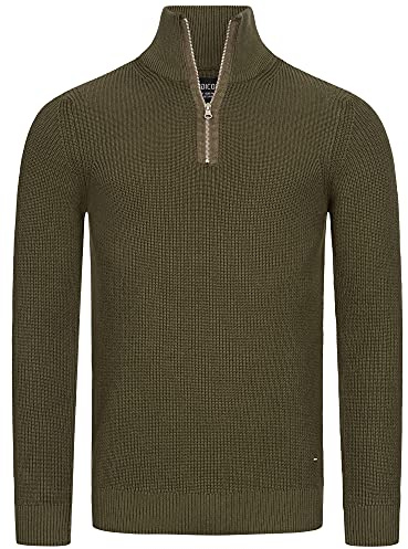 Indicode Herren Mayer Pullover aus 100% Baumwolle | Herrenpulli Strickpullover für Männer Army, M