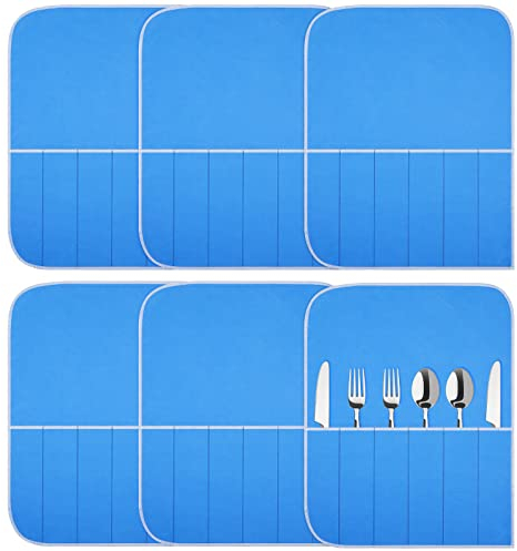 Silberne Aufbewahrungstaschen, Anti-Anlauf-Silber, Schutzbeutel, blauer Halter für Besteck, Aufbewahrung, Organizer, Rolle mit weißem Band für Teelöffel, Utensilien (6 Stück)