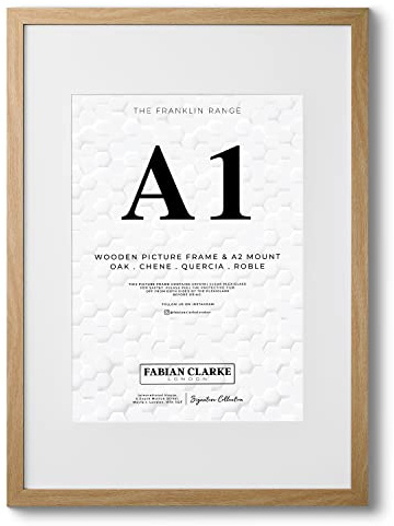 Fabian Clarke London® A1 Modern Oak Wooden Picture Photo Frame with White A2 Mount to Hang Portrait or Landscape