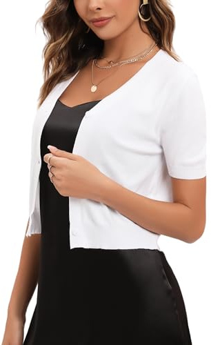 Bolero Mujer Cardigan Corto Chaqueta de Punto Básico de Manga Corta con Botones Rebecas Cuello en V Abrigo