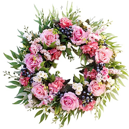 OFUNGO Guirnalda Artificial Plantas Flores, 50cm Puerta Frontal Guirnalda Flores Artificiales Guirnalda Rosa Interior y Exterior Primavera Floral Exterior Fondo Ramo Decoración