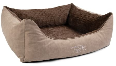 TrendPet VitaBed Style - Orthopädisches Hundebett, außen Kunstleder innen flauschig (100x90cm, Braun)
