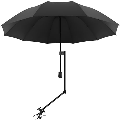 XLINGZA Beach Umbrella UPF 50+ with Universal Adjustable Clamp for Stroller, Laundryer, Deck, Fishing, BBQ(Manual/LBlack)