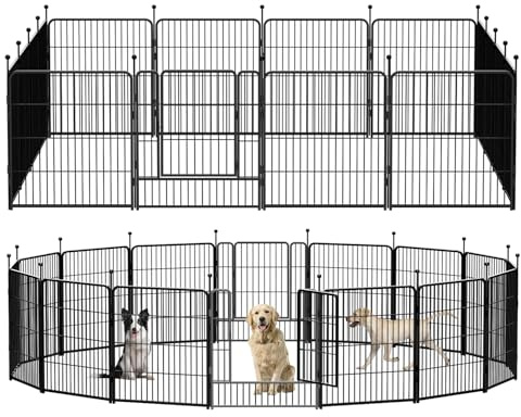 GDKASRNY Dog Playpen Portable Exercise Fence Heavy Duty Metal Pet Playpen Indoor Outdoor Pet Playpen for Small Medium Large Dogs - RV Camping Pen（Jet Black） (16 Panels, 32 inch)