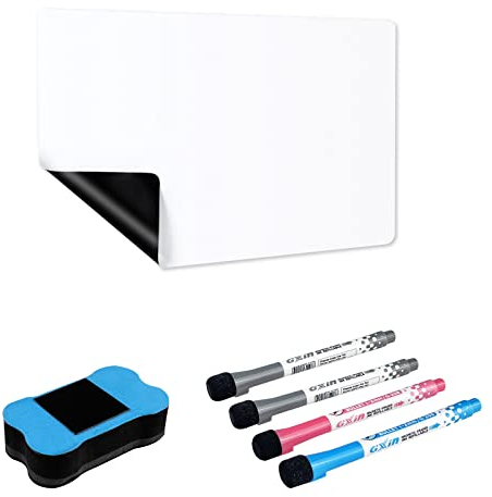 Relota A4 Tableau Blanc Magnetique, Film Réfrigérateur Magnétique avec 4 Stylos Marqueurs Et Effaceur, Effaçable à Sec Tableau Aimanté Frigo pour Mémo, Plannings de Repas, Notes, Cuisine Liste
