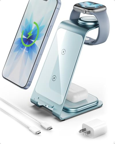 Intoval Aluminum 3 in 1 Wireless Charging Station for iPhone 17 16 15 14 13 12 11 Pro Max XR, Wireless Charger for Apple Watch 11 10 9 8 7 Ultra SE 3 2, Phone Charger for AirPods 4 Pro 2 3 (Blue)