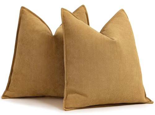 ZWJD Senf Gelb Kissenbezug 40x40 2er Set Chenille Kissenbezüge Sofakissen Kissenhüllen mit elegantem Design, weiche und luxuriöse dekorative Dekokissen für Couch, Bett und Heimdekoration