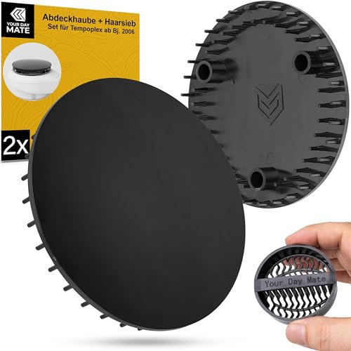 Abdeckhaube und Haarsieb Set für Duschabfluss, Ø 115 mm, kompatibel mit Viega Tempoplex Ablaufgarnitur ab Baujahr 2006, für Duschwanne mit Ablaufloch Ø 90 mm, schwarzer Deckel ABS ASA, Haarfilter