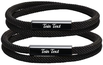 XUANPAI Armband mit Gravur für Pärchen I Personalisierbares Partnerarmband mit Gravur | Hochwertiges Pärchenarmband in Schwarzes Mailänder Seil | Paar Geschenk für Frauen und Männer