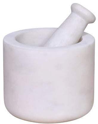 BOX And Tree | Gran mortero y mortero de mármol blanco natural artesanal hecho a mano - (Blanco, 13cm)