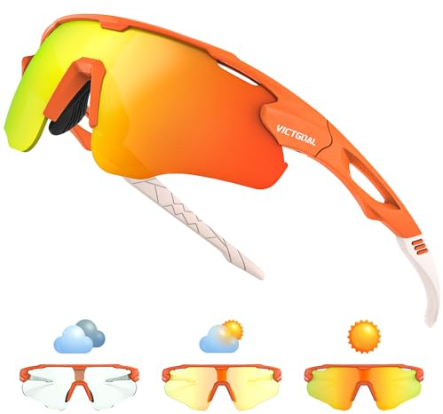 Victgoal Running Glasses Photochromic Sunglasses for Men Women with TR90 Frame UV Protection Sports Cycling Glasses (Orange)