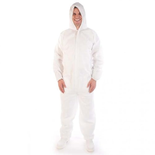 FRANZ MENSCH 50 Stück Hygostar Overalls Typ 5B+6B | Microporous, weiß, XL, Karton, Einweg Overall, Chemikalienschutzanzug, Reinigungsanzug