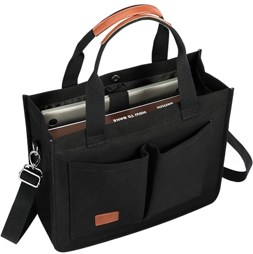 Voova Large Canvas Tote Bag for Women, Ladies Work Bags with 13-14” Laptop Compartment & Shoulder Strap, Shoulder Bag Handbag Totes for School Work Travel, Black