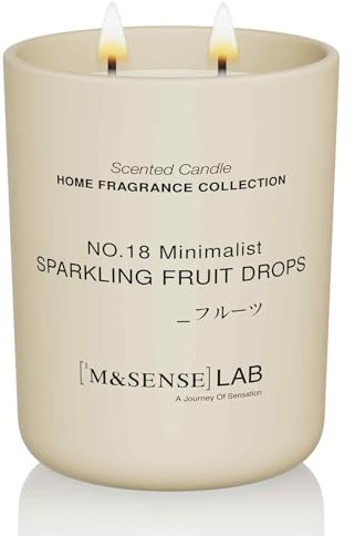 M&SENSE Scented Candles 470g Sparkling Fruit Drops 2-Wick Natural Soy Wax Large Candles 110H Long Burning Minimalist Aromatherapy Candles Gift For Men And Women