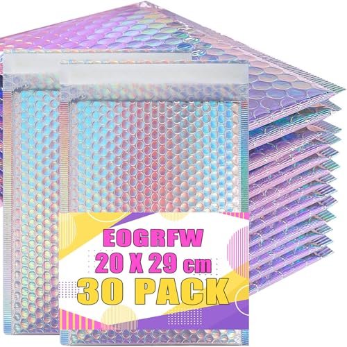 EOGRFW 30 Stück Metallic Luftpolsterumschläge, Selbstklebende Luftpolstertaschen