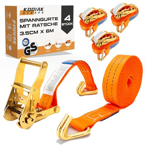 10 Stycken Spännremmar 6m x 2000kg med Spärrhake och Krok - 35mm Surrband med Spännbroms - Orange Spännbandsrem för Lastsäkring - TÜV/GS-certifierad, enligt DIN EN 12195-2 - KODIAK STRAPS