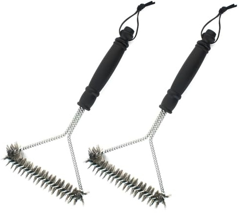 Qixuer 2er Grillbürste 12 Zoll/30cm Edelstahl Drahtbürste 360° Dreieckig, Grill Reinigungsbürste für Grillrost Gas & Holzkohlegrill