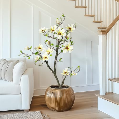 Garvee Plantes de magnolia artificielles de 120 cm avec pot blanc pour l'intérieur, patio, maison, bureau, grand arbre artificiel (magnolia blanc, 120 cm)