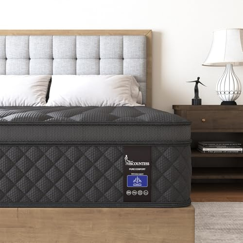 VISCOUNTESS King Mattress 14 Inch,Hybrid Mattresses Euro Top Medium Firm for Back & Lumbar Support, 100 Night Trial, Individual Pocket Spring Bed for Motion Isolation & Pressure Relief Black