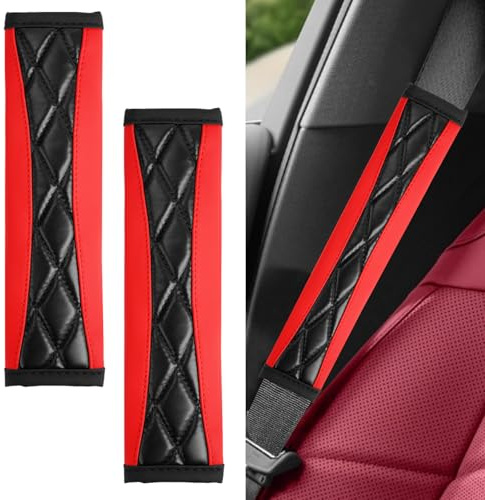 Lot de 2 coussinets de ceinture de sécurité universels pour ceinture de sécurité de voiture, pour adultes et enfants, rouge