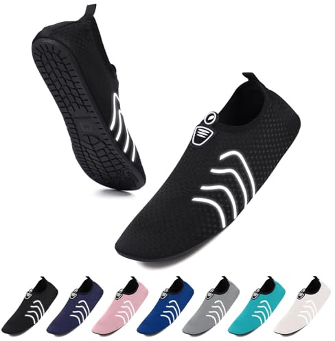 InfiniZer Water Beach Swim Shoes Women with Reflective, Quick Dry Sea Shoes Men Lightweight Breathable Non-Slip Aqua Shoe for Surfing (Black, Adult, Men, 6, Numeric, UK Footwear Size System, Medium)