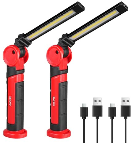 Rechargeable LED Work Light, 1200 Lumens Foldable Mechanic Torch with Magnetic Base, 270° & 180° Rotation, 4000mAh Mechanic Light Inspection Lamp for Car Repair, Camping, Emergency (2 Pack)