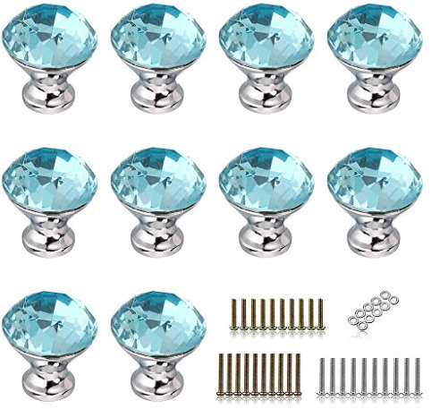 BTSKY 10X30mm Crystal Knobs Drawer Knobs (Blue)