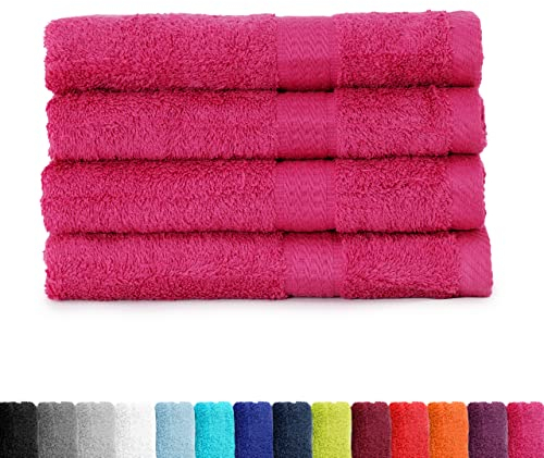 BaSaTex - Handtuch Set für Haushalt & Gäste 4er Pack - Frottee-Handtücher mit Aufhängeschlaufe aus weicher Baumwolle in 50x100cm- Waschtücher für Bad Öko-Tex Made in Green - Magenta